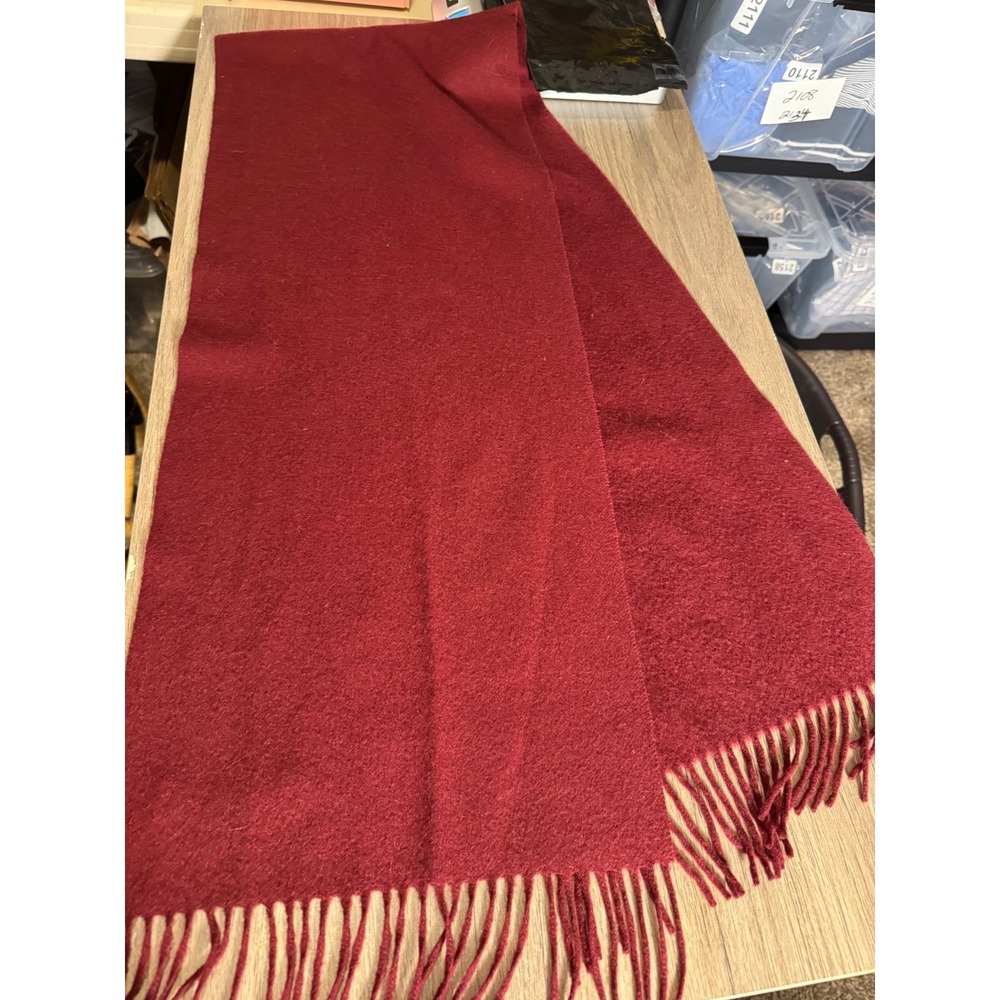 Stewart of Scotland 100% Cashmere Scarf Burgundy Red Fringed Winter